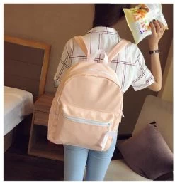 Kawaii Students Pu Backpack -Kawaii Fashion Shop 1 piece smooth solid color PU Leather Backpack for Teenage Girls Female Schoolbag Shoulder Bag Bagpack 4