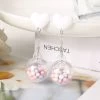 Candy Heart Pom Pom Earrings -Kawaii Fashion Shop 1Pair Cute Stud Earring Multicolours Heart Resin Crafts with Pompon Fashion Jewelry Gift