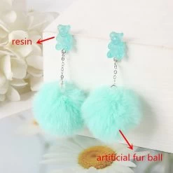 Pom Pom Bear Kawaii Earrings -Kawaii Fashion Shop 1Pair Cute Stud Earrings Multicolours Bear Candy Charms Resin Crafts with Puffer Ball Fashion Jewelry Gift 5