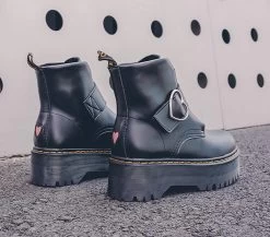 Kawaii Heart Buckle Combat Boots 11 Kawaii Heart Buckle Combat Boots -Kawaii Fashion Shop 2020 New Spring Autumn Motorcycle Boots Women Fashion Love Heart Round Toe Platform Wedges Combat Boots 3