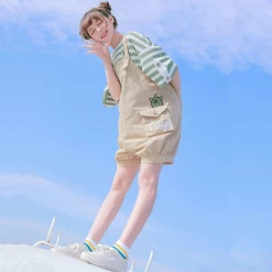 Kawaii Monster Stripe T-Shirt Pocket Overalls 9 Kawaii Monster Stripe T-Shirt Pocket Overalls -Kawaii Fashion Shop 2020 cute bib two piece suit Xia Tianmeisen female cartoon vitality girl student cute shorts short 1