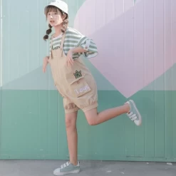 Kawaii Monster Stripe T-Shirt Pocket Overalls 10 Kawaii Monster Stripe T-Shirt Pocket Overalls -Kawaii Fashion Shop 2020 cute bib two piece suit Xia Tianmeisen female cartoon vitality girl student cute shorts short 2