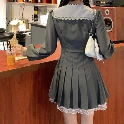 Korean Kawaii Sleeve Mini Dress 11 Korean Kawaii Sleeve Mini Dress -Kawaii Fashion Shop 2021 Autumn Kawaii Elegant Dress Women Casual Korean Fashion Party Mini Dresses Lace Long Sleeve College 2