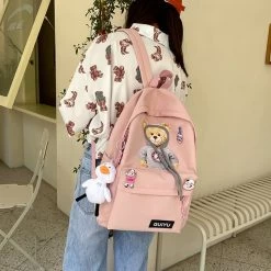 Cartoon Little Bear Backpack -Kawaii Fashion Shop 2021 Cartoon Anime Little Bear Backpack Bag 3D Rope Bear Stylish Bagpack Girl Female Student Collge 4