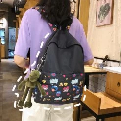 Kawaii Sesame Street Backpack -Kawaii Fashion Shop 2021 Cartoon Anmie Backpack Waterproof Sesame Street Teen College Kids SchoolBag Kawaii Japanese Large Capacity Frog 1