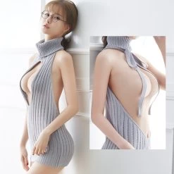 Virgin Killer Clothing -Kawaii Fashion Shop 2021 Fashion Sexy Women Backless Virgin Killer Sweater Turtleneck Open Chest Hollow Knitted Pullovers Fall Sweaters 2