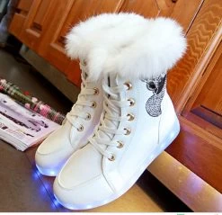 LED Light Fluffy Boots -Kawaii Fashion Shop 2021 Fleece Snow Boots Women UBS LED Light Shoes Casual Rabbit Hair Ankle Boots Shoes Winter 5