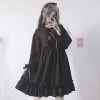 Japanese Harajuku Bow-knot Flounced Dress -Kawaii Fashion Shop 2021 Japanese Gothic Summer Chiffon Ruffle Dress Women Vintage Bow Bandage Ruffle Black Lolita Dresses Vestidos