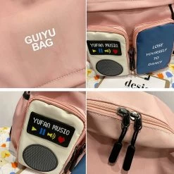 Kawaii Korea Colorful Backpack -Kawaii Fashion Shop 2021 Korea Stylish Bags Backpack Radio Music Print Colorful Girls Boys Bagpack Unisex Large Schoolbag Nylon 5