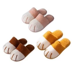 Kawaii Cat Paw Warm Fur Slippers 11 Kawaii Cat Paw Warm Fur Slippers -Kawaii Fashion Shop 2021 New Cotton Slippers Female Autumn And Winter Home Cartoon Cute Cat Claw Plush Couple Warm 4