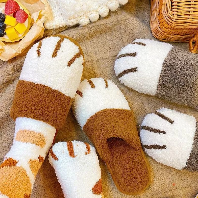 Kawaii Cat Paw Warm Fur Slippers 3 Kawaii Cat Paw Warm Fur Slippers