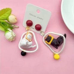 Cute Cat Exaggerated Earrings 12 Cute Cat Exaggerated Earrings -Kawaii Fashion Shop 2021 New Cute Toasty Cat Exaggerated Funny Head Cat Asymmetrical Earring For Women Personality Ear Dangle 4