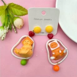 Cute Cat Exaggerated Earrings 13 Cute Cat Exaggerated Earrings -Kawaii Fashion Shop 2021 New Cute Toasty Cat Exaggerated Funny Head Cat Asymmetrical Earring For Women Personality Ear Dangle 5