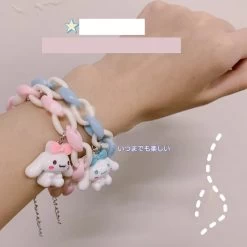 Kawaii Pink Cartoon Bracelet -Kawaii Fashion Shop 2021 New Japanese Cartoon Acrylic Girls Bracelet Adjustable Metal Chain Kawaii Candy Pink Big Ear Dog 2