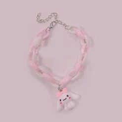 Kawaii Pink Cartoon Bracelet -Kawaii Fashion Shop 2021 New Japanese Cartoon Acrylic Girls Bracelet Adjustable Metal Chain Kawaii Candy Pink Big Ear Dog 5