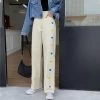 Sweet Hearts Embroidered Straight Pants 2 Sweet Hearts Embroidered Straight Pants -Kawaii Fashion Shop 2021 New Love Embroidery Pattern Jeans Y2k Tube Loose Thin High Waist Straight Retro Wide Leg