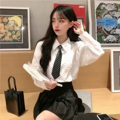 Casual Pure Color Loose Shirts 12 Casual Pure Color Loose Shirts -Kawaii Fashion Shop 2021 New Spring Autumn Woman Long Sleeve Shirt Japanese Style Jk Shirt School Girl Outfit Japanese 4