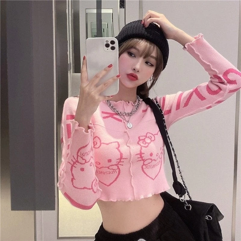 Kawaii Pink Cartoon Tight Sweater 3 Kawaii Pink Cartoon Tight Sweater