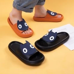 Cute Back Cat Fact Slippers -Kawaii Fashion Shop 2021 Summer Big eyed Black Cat Cartoon Molding Eva Slippers for Men and Woman Slide Sandals 2