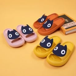 Cute Back Cat Fact Slippers -Kawaii Fashion Shop 2021 Summer Big eyed Black Cat Cartoon Molding Eva Slippers for Men and Woman Slide Sandals 3