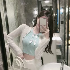 Kawaii Bowknot Knitted Crop Top 13 Kawaii Bowknot Knitted Crop Top -Kawaii Fashion Shop 2021 summer new crop tops sexy bow halter knitted tank top off shoulder omighty solid color 5