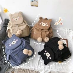 Kawaii Sweet Cartoon Bear Backpack 9 Kawaii Sweet Cartoon Bear Backpack -Kawaii Fashion Shop 2021New Kawaii Bear Girls Backpack Corduroy Cartoon Bear Travel Teenage SchoolBag Portable Backpack with Hairball Sweet 1