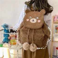 Kawaii Sweet Cartoon Bear Backpack 10 Kawaii Sweet Cartoon Bear Backpack -Kawaii Fashion Shop 2021New Kawaii Bear Girls Backpack Corduroy Cartoon Bear Travel Teenage SchoolBag Portable Backpack with Hairball Sweet 2