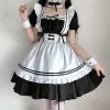 Cute Lolita Maid Animation Outfit Dress Set 1 Cute Lolita Maid Animation Outfit Dress Set -Kawaii Fashion Shop 2022 Black Cute Lolita Maid Costumes Girls Women Lovely Maid Cosplay Costume Animation Show Japanese Outfit