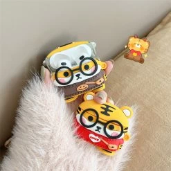 Cute 3D Tiger Airpods Case -Kawaii Fashion Shop 2022 Cute Cartoon 3D Glasses Backpack Tiger Silicone Earphone Case For Airpdods 3 2021 Hedphone Soft 2