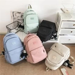 Cute Solid Color Nylon Backpack -Kawaii Fashion Shop 2022 New Fashion Nylon Backpack High Quality Women Book Bag Female Solid Color Big Schoolbag Teenage 4