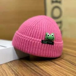 Kawaii Cartoon Frog Knit Hat -Kawaii Fashion Shop 2022 New Korean Cartoon Small Frog Knitting Wool Hat Autumn And Winter Cute Matching Japanese Cap 4