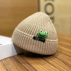 Kawaii Cartoon Frog Knit Hat -Kawaii Fashion Shop 2022 New Korean Cartoon Small Frog Knitting Wool Hat Autumn And Winter Cute Matching Japanese Cap 5