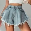 High Waist Loose Tassel Denim Shorts -Kawaii Fashion Shop 2022 New Women Denim Shorts With Holes And High Waist Loose Tassel Jeans S XXL