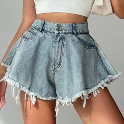 High Waist Loose Tassel Denim Shorts