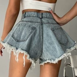 High Waist Loose Tassel Denim Shorts -Kawaii Fashion Shop 2022 New Women Denim Shorts With Holes And High Waist Loose Tassel Jeans S XXL 3