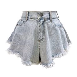 High Waist Loose Tassel Denim Shorts -Kawaii Fashion Shop 2022 New Women Denim Shorts With Holes And High Waist Loose Tassel Jeans S XXL 4