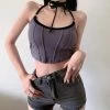 Color Stitching Crop Tops 1 Color Stitching Crop Tops -Kawaii Fashion Shop 2022 Spring And Summer New Contrast Color Stitching Backless Slim Camisole Women s High Street Fashion