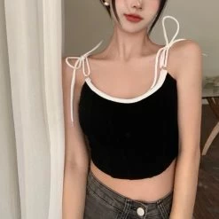 Color Stitching Crop Tops -Kawaii Fashion Shop 2022 Spring And Summer New Contrast Color Stitching Backless Slim Camisole Women s High Street Fashion 3