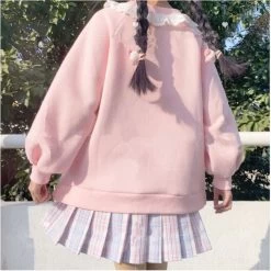 Sissy The Shepherd Kawaii Pullover 10 Sissy The Shepherd Kawaii Pullover -Kawaii Fashion Shop 2022 Spring Women Lace Neck Cute Hoodies Harajuku Kawaii Sweatshirt Lolita Girl Pink Pullover Lamb And 2
