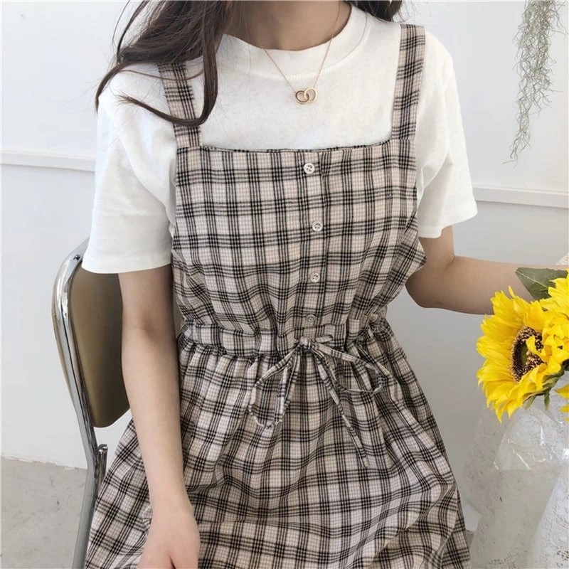 Kawaii Plaid Fashion Pinafore Summer Dress 7 Kawaii Plaid Fashion Pinafore Summer Dress - Image 5