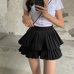 Solid High Waist Pleated Skirts -Kawaii Fashion Shop 3 Sizes S l Causal High Waist Summer A line Pleated Solid Casual High Elastic Waist 3