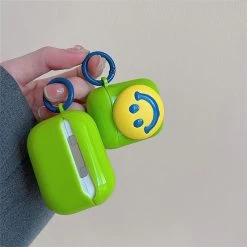 Kawaii Smile Emoji Green Airpods Case -Kawaii Fashion Shop 3D Smiley Soft Silicone Cute Cartoon Green Earphone Case For Airpods 3 2 1 Charging Box 4