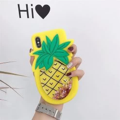 Kawaii Liquid Strawberry IPhone Case -Kawaii Fashion Shop 3D Strawberry Pineapple Shining Star Dynamic Liquid Decompression Silicone cover for iphone 11Pro MAX XS XR 2