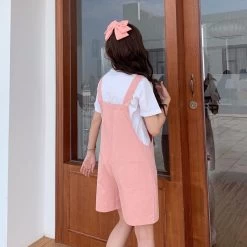 Kawaii Peach Embroidery Overall Shorts -Kawaii Fashion Shop 4 Colors Playsuits Women Solid Summer Straight Peach Embroidery All match Korean Style Female Kawaii Casual 1
