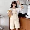 Kawaii Peach Embroidery Overall Shorts 2 Kawaii Peach Embroidery Overall Shorts -Kawaii Fashion Shop 4 Colors Playsuits Women Solid Summer Straight Peach Embroidery All match Korean Style Female Kawaii Casual
