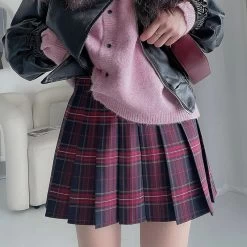 Vintage Red Plaid Skirt Suits -Kawaii Fashion Shop 5XL Vintage Red Plaid Women Skirt Suits 2022 New Spring Streetwear Y2k High Waist Faldas Largas 2