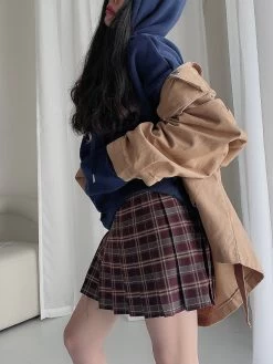 Vintage Red Plaid Skirt Suits -Kawaii Fashion Shop 5XL Vintage Red Plaid Women Skirt Suits 2022 New Spring Streetwear Y2k High Waist Faldas Largas 3