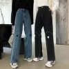 Kawaii Heart Splice Straight Denim Pants -Kawaii Fashion Shop 5XL Women Jeans Casual Streetwear High Waist Femme Denim Trouser Straight Baggy Vintage 2022 Spring New