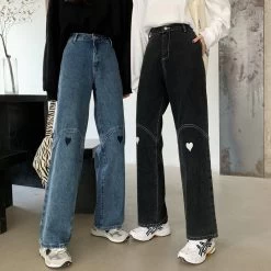 Kawaii Heart Splice Straight Denim Pants
