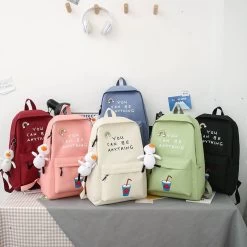 Kawaii Cartoon Nylon Large Backpack Set -Kawaii Fashion Shop 5pcs Set Kawaii Women Bagpcak Cartoon Nylon Large Backpack Teens Student Girl Book Laptop Schoolbag Female 4